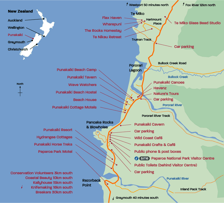 Carte Punakaiki Nouvelle-Zélande