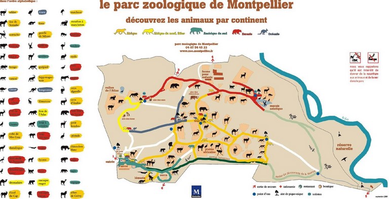 Plan du zoo de Lunaret Montpellier