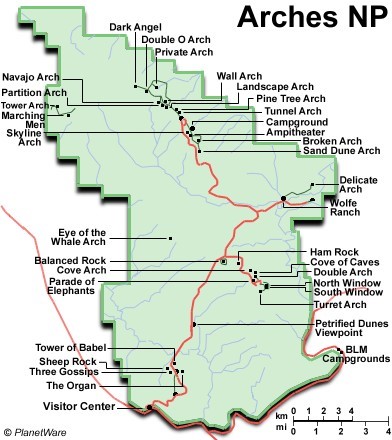 Carte Arches national park Etats-Unis