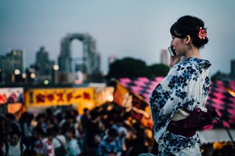 Festival feu d'artifice Naniwa Odogawa Foule Ōsaka Japon