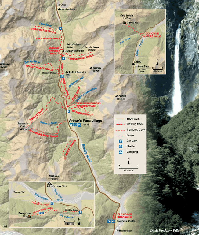 Carte Arthur's pass Nouvelle-Zélande
